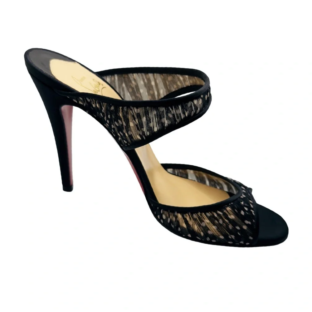 Christian Louboutin Miss Chief Mules Black/White Polkadot Crepe Satin/Chiffon 39 - Picture 3 of 12